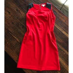 Liz Claiborne Leather Trim Red Dress